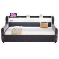 SCHLAFSOFA 90/200 cm in Dunkelgrau Samt mit Bettkasten, LED und USB - Dunkelgrau, Holzwerkstoff/Textil (90/200cm) - WISHDOR