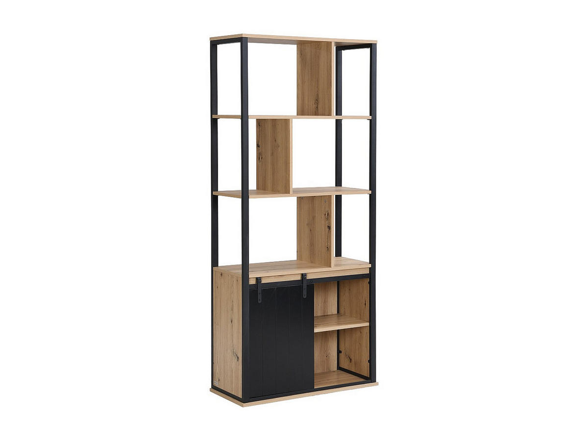 BÜCHERREGAL - 80 cm x 35 cm - holz - schwarz, naturfarben hell Yalena - Schwarz/Naturfarben, Holz/Metall (80/180/35cm) - Vente-Unique