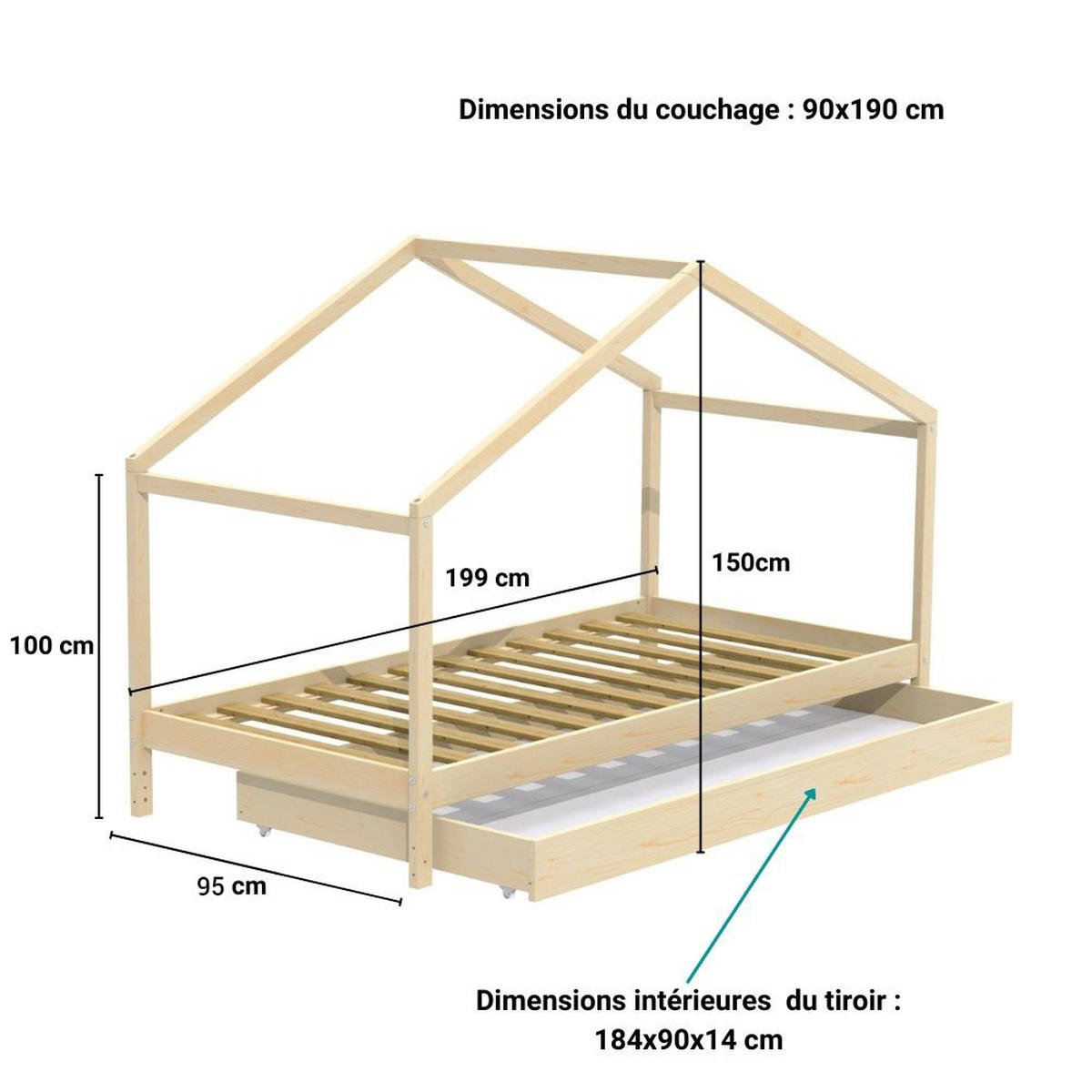 HAUSBETT KOALA mit Schublade/ Kinderbett 90x190 - Natural - Naturfarben, Holz (90/190cm) - Weber Industries