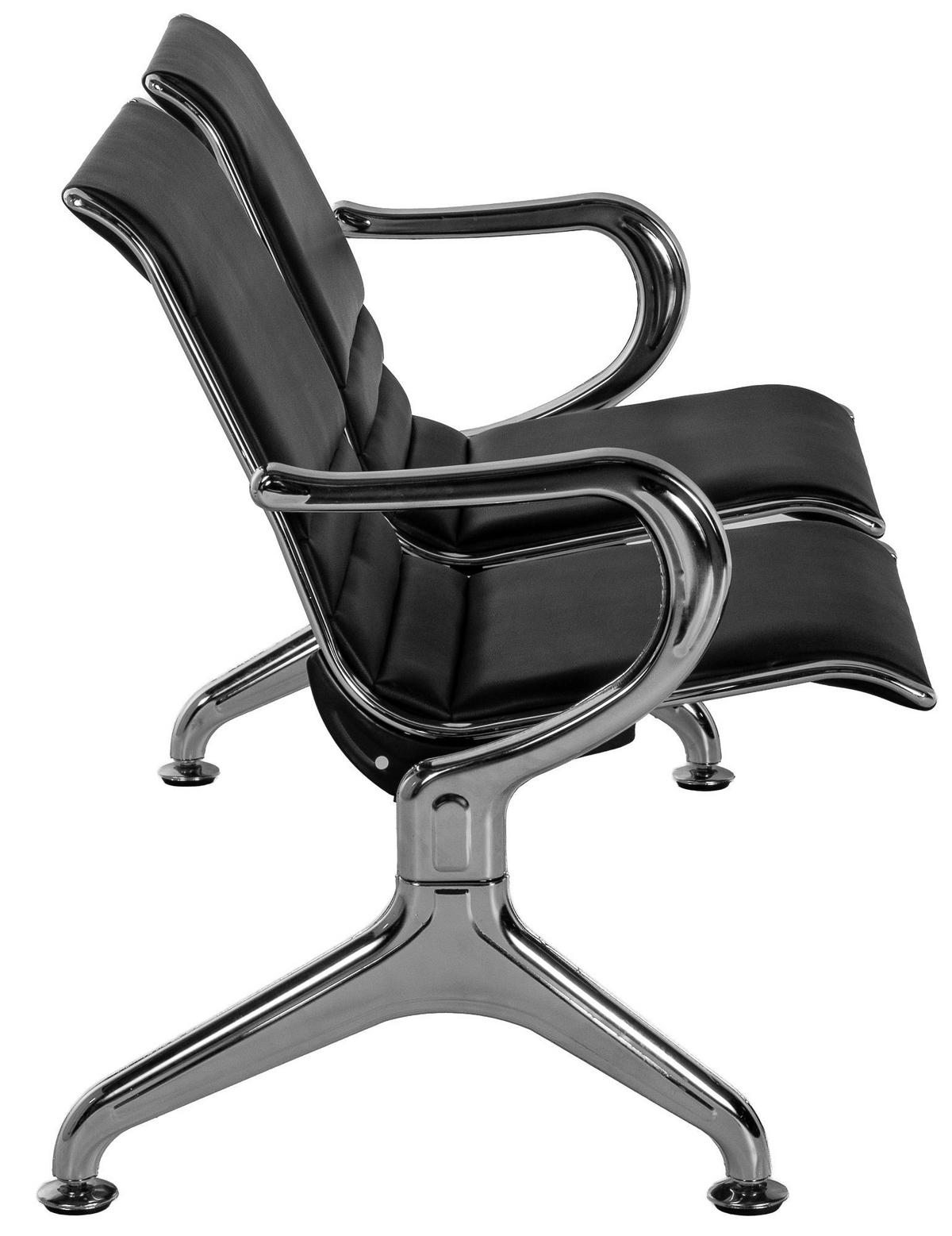 WARTEBANK Lederlook Schwarz - Chromfarben/Schwarz, Textil/Metall (124/76/56cm) - CLP
