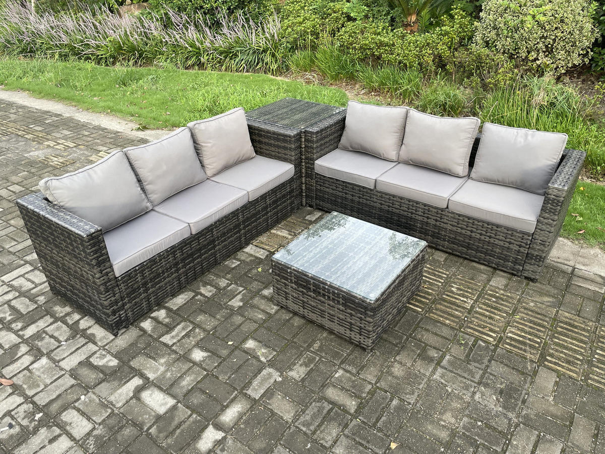 GARTENTISCHGRUPPE Polyrattan 6-Sitzer - Dunkelgrau, Metall - Fimous