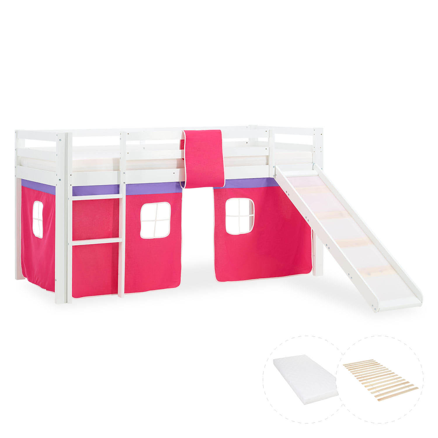 HOCHBETT 90/200 cm in Pink mit Lattenrost + Matratze - Pink/Weiß, Holz - Homestyle4u