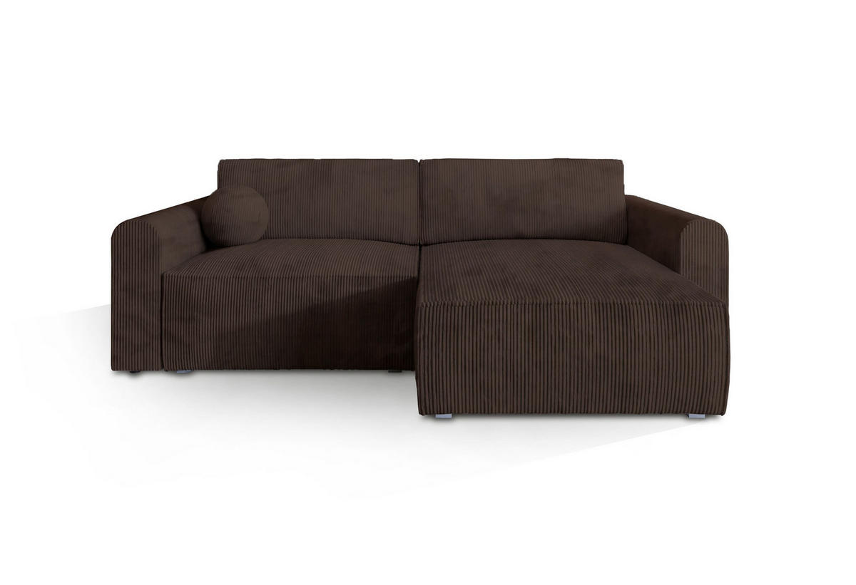 ECKSOFA FIANO P Braun Kordstoff mit Schlaffunktion - Braun, Holz (245/148cm) - MASSENO