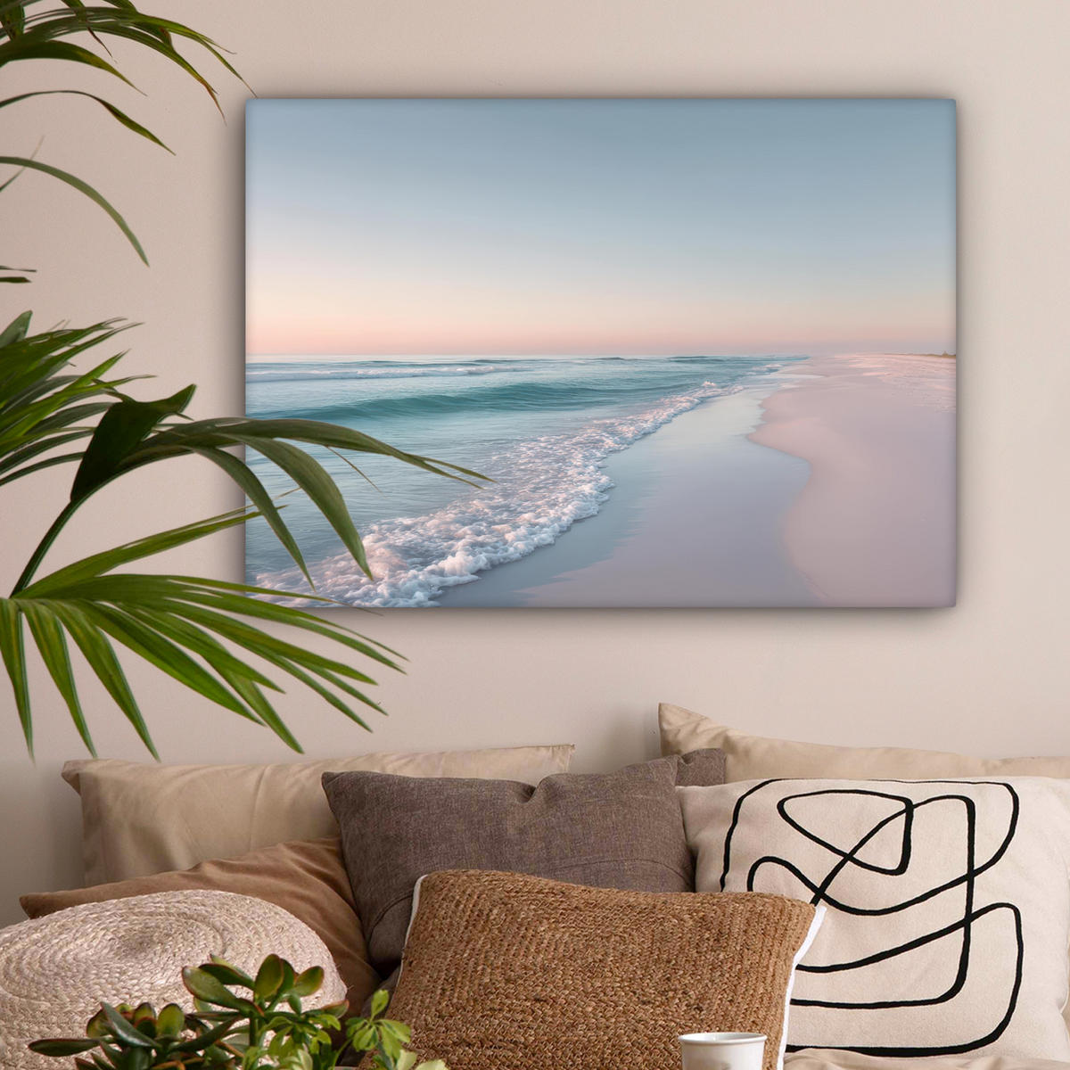 LEINWANDBILD Küstenlinie - Pastell - Wasser Wandbilder 80x60 cm - Pastellblau, Textil (80/60cm) - MuchoWow