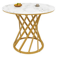 ESSTISCH 80/80/76 cm in Weiß mit Marmoroptik und goldfarbenem Metallgestell - Goldfarben, Holzwerkstoff (80/80/76cm) - Flora Grace