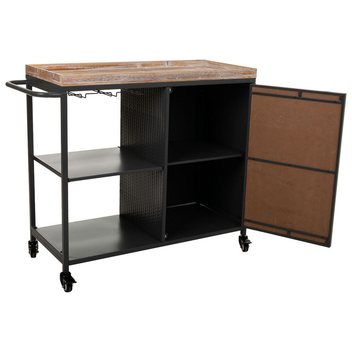 WEINREGAL mit Rädern aus Holz und grauem Metall 100x40x84 - Braun, Metall (100/83.5/40cm) - Wanderlust