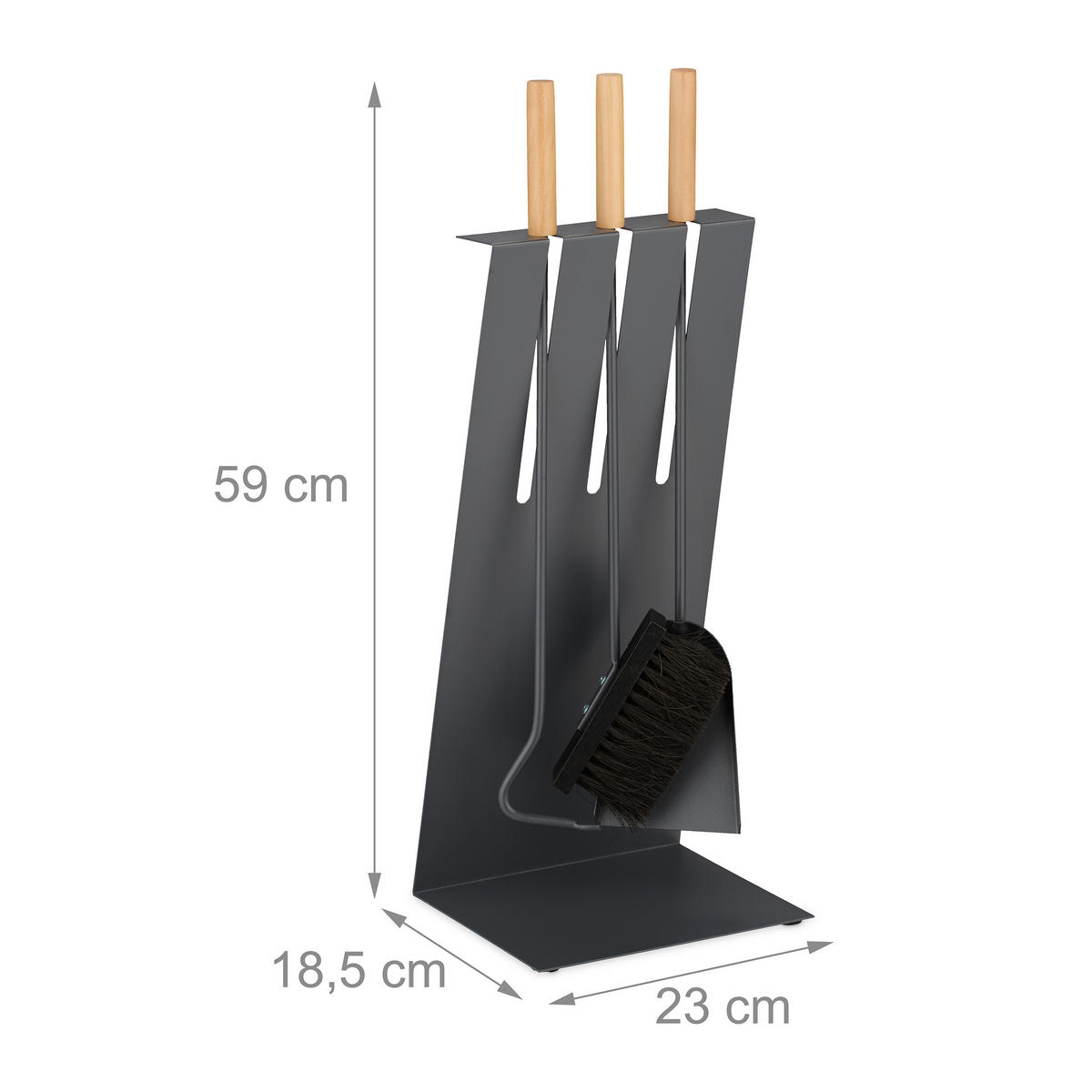 KAMINBESTECK-SET 4-tlg. - Grau, Holz/Metall (23/59/18.5cm) - Relaxdays