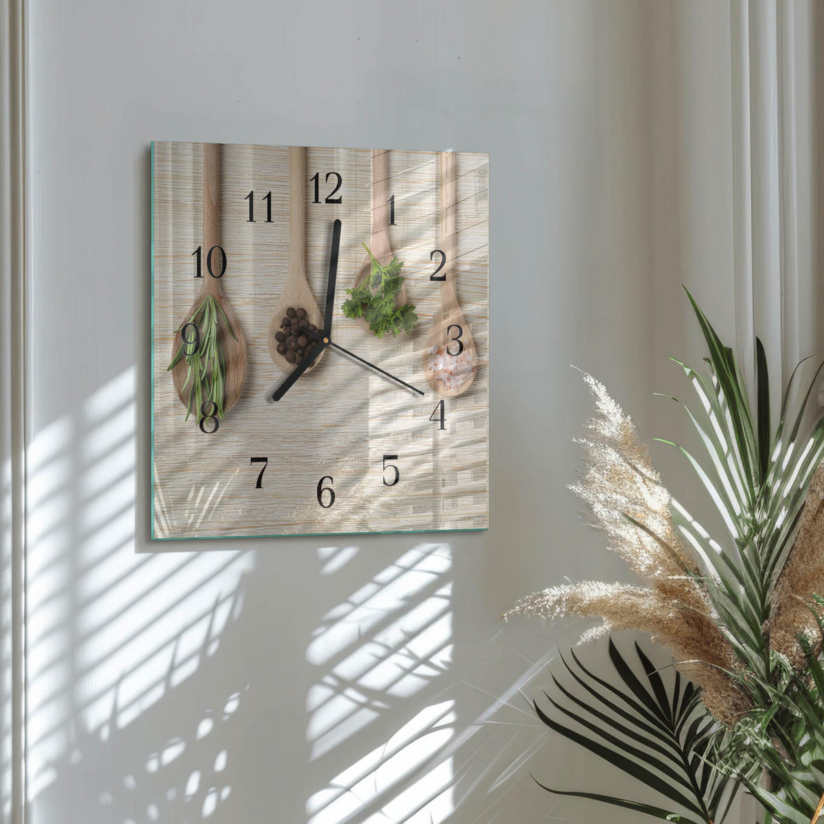 WANDUHR 30x30 cm - Holzlöffel - Braun, Glas (30/30/0.4cm) - TULUP