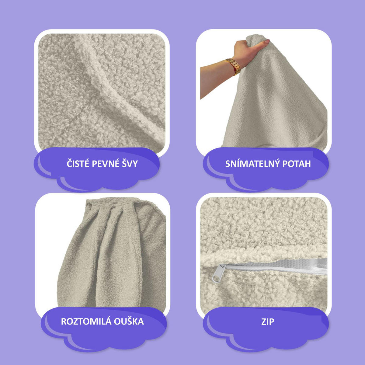 SITZSACK FÜR KINDER Hase 75/75/55 cm, weicher Bouclé 315 g/m², abnehmbarer Bezug, Lamb Cloud - Creme, Textil (75/55/75cm) - Dreamroots