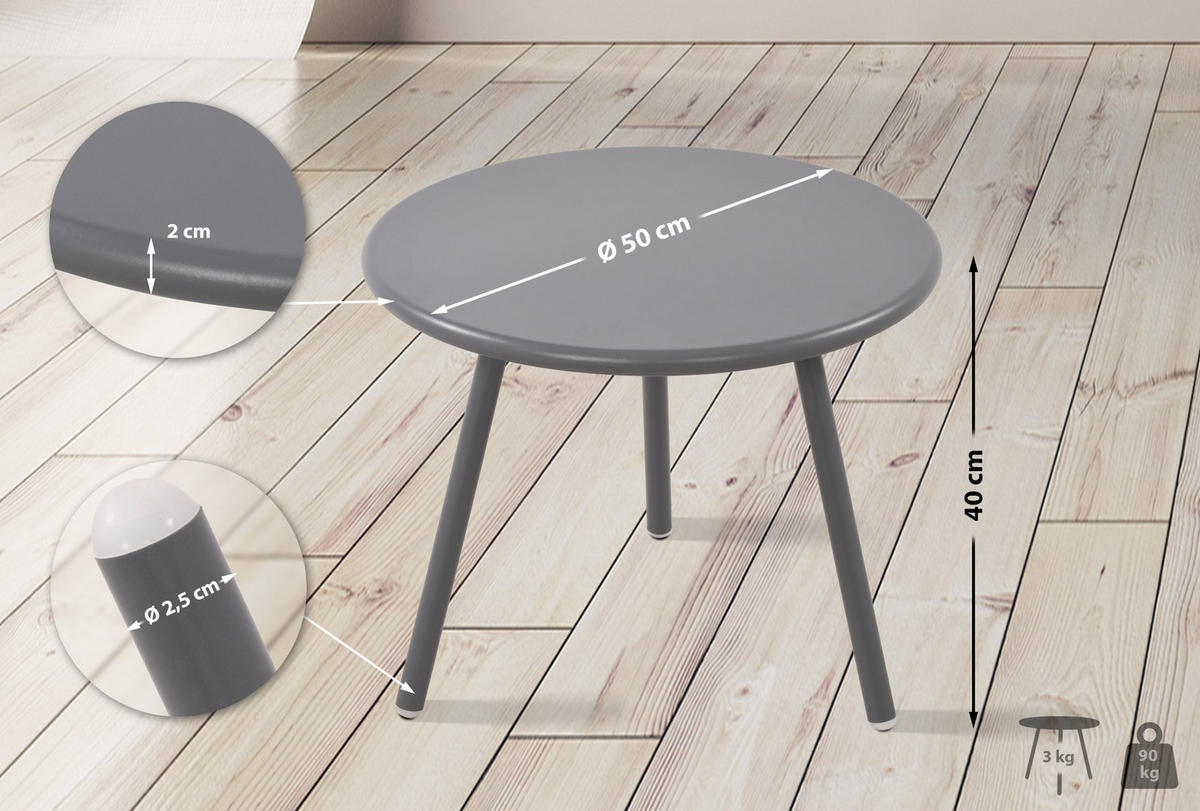COUCHTISCH rund 50 cm Kunststoff dunkelgrau - Dunkelgrau, Kunststoff/Metall (50/50/40cm) - CLP