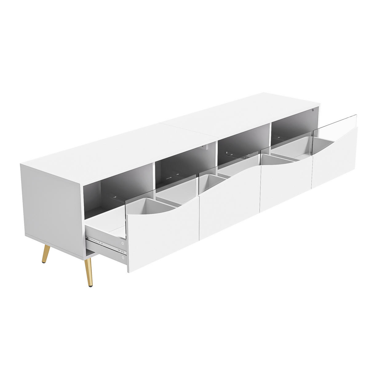 LOWBOARD 180/40/50 cm Weiß aus MDF mit LED-Beleuchtung und Glasfront - Weiß, Holzwerkstoff (40/50/180cm) - OKMYHOME