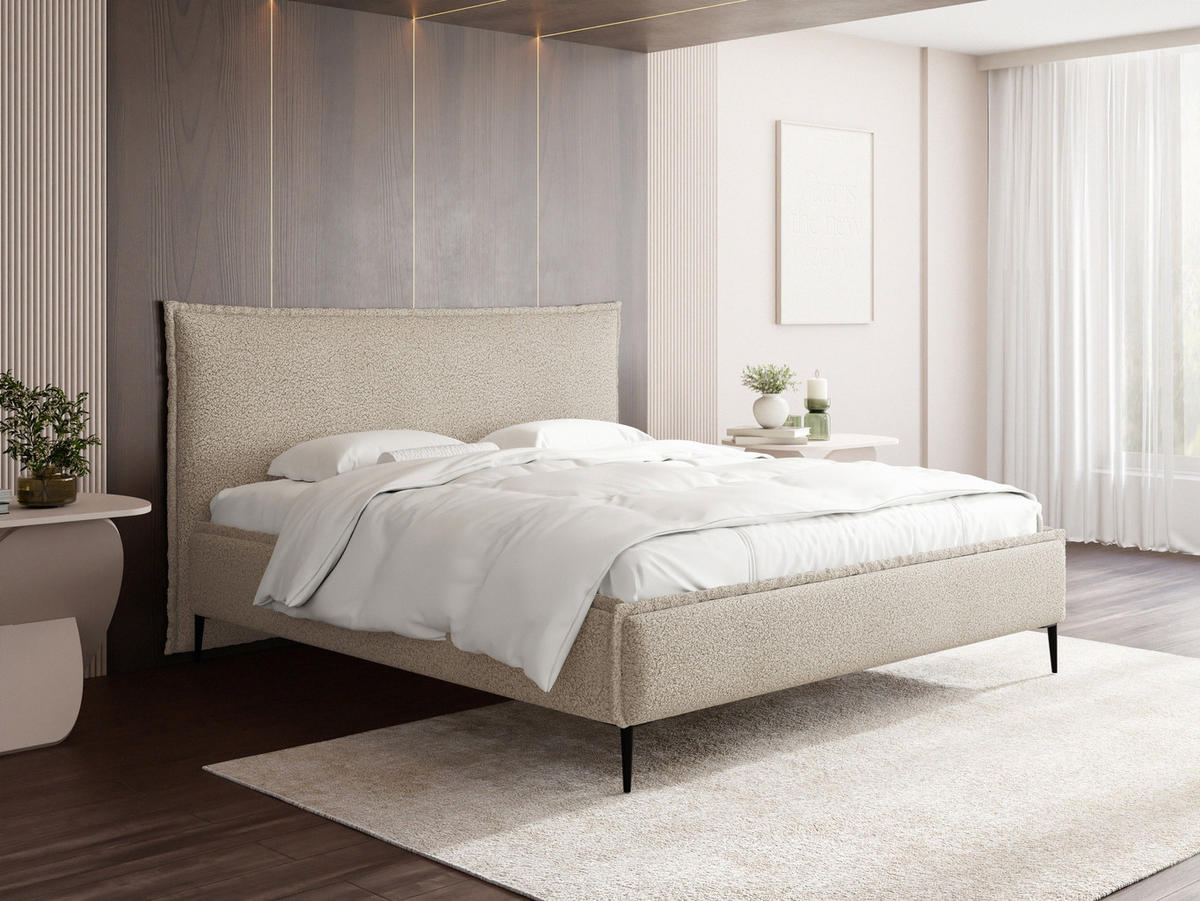 POLSTERBETT Pillow Rise mit Bettkasten, Lattenrost & hohen Metallfüßen in Beige Bouclé 120x200 cm - Beige/Birkefarben, Holz/Textil (120/200cm) - WFL GROUP