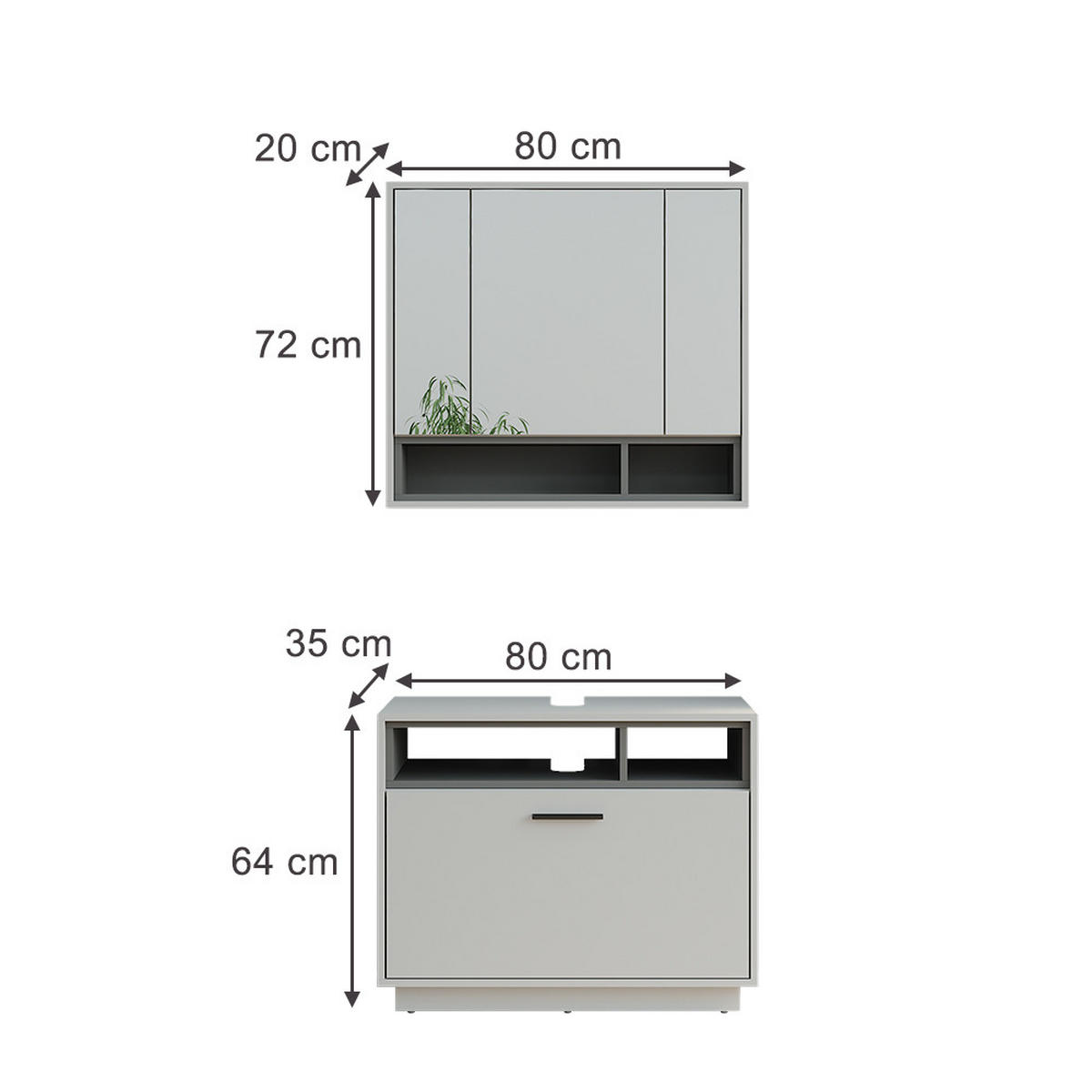 SADA KOUPELNOVÉHO NÁBYTKU Beatrice Šedá/antracitová - šedá/antracitová, kompozitní dřevo (80/64/35cm) - Vicco