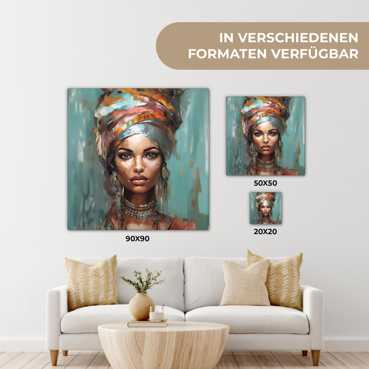 LEINWANDBILD Frau - Kunst - Schmuck - Porträt 50x50 cm - Blaugrau, Textil (50/50cm) - MuchoWow