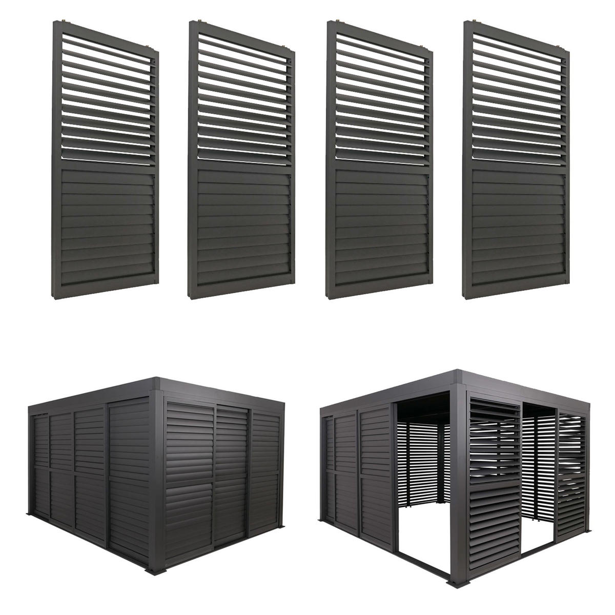 SCHIEBETÜR 4er-Set für Pergola 206x369cm Anthrazit - Anthrazit, Metall (369/206/10.5cm) - BERLINLODGE