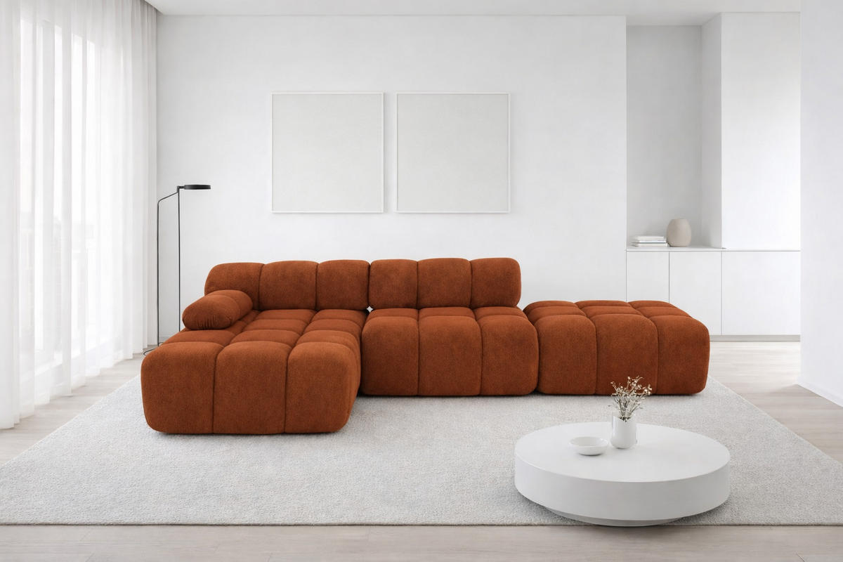 ECKSOFA L-Form Modular Mit Hocker, Veloursstoff Salvador, Braun, Links, Selia - Braun, Holz (285/160cm) - Kaiser Möbel