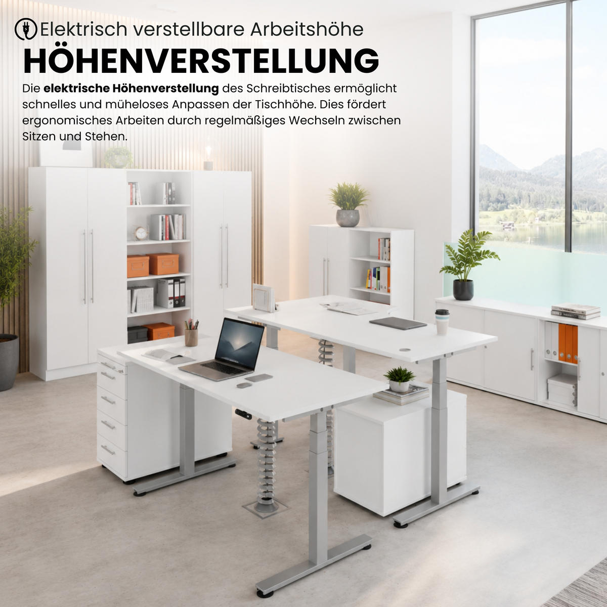 SCHREIBTISCH elektrisch XDSM 100/200/74 cm in Weiß/Silberfarben - Silberfarben/Weiß, Holzwerkstoff (100/200/74cm) - bümö