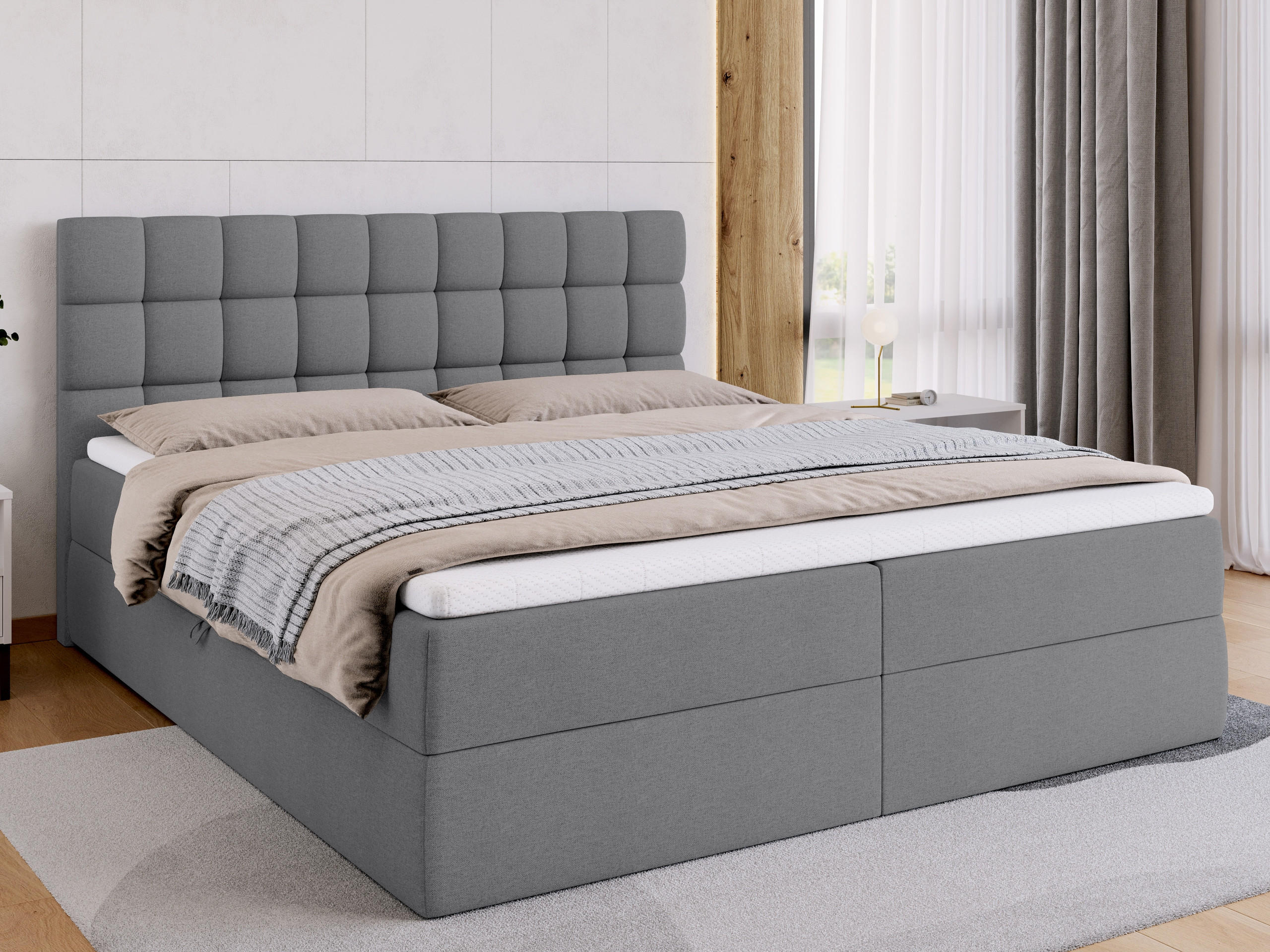 BOXBETT Dakota mit Topper 180/200 Hellgrau - Hellgrau, Textil (180/200cm) - Bromarkt