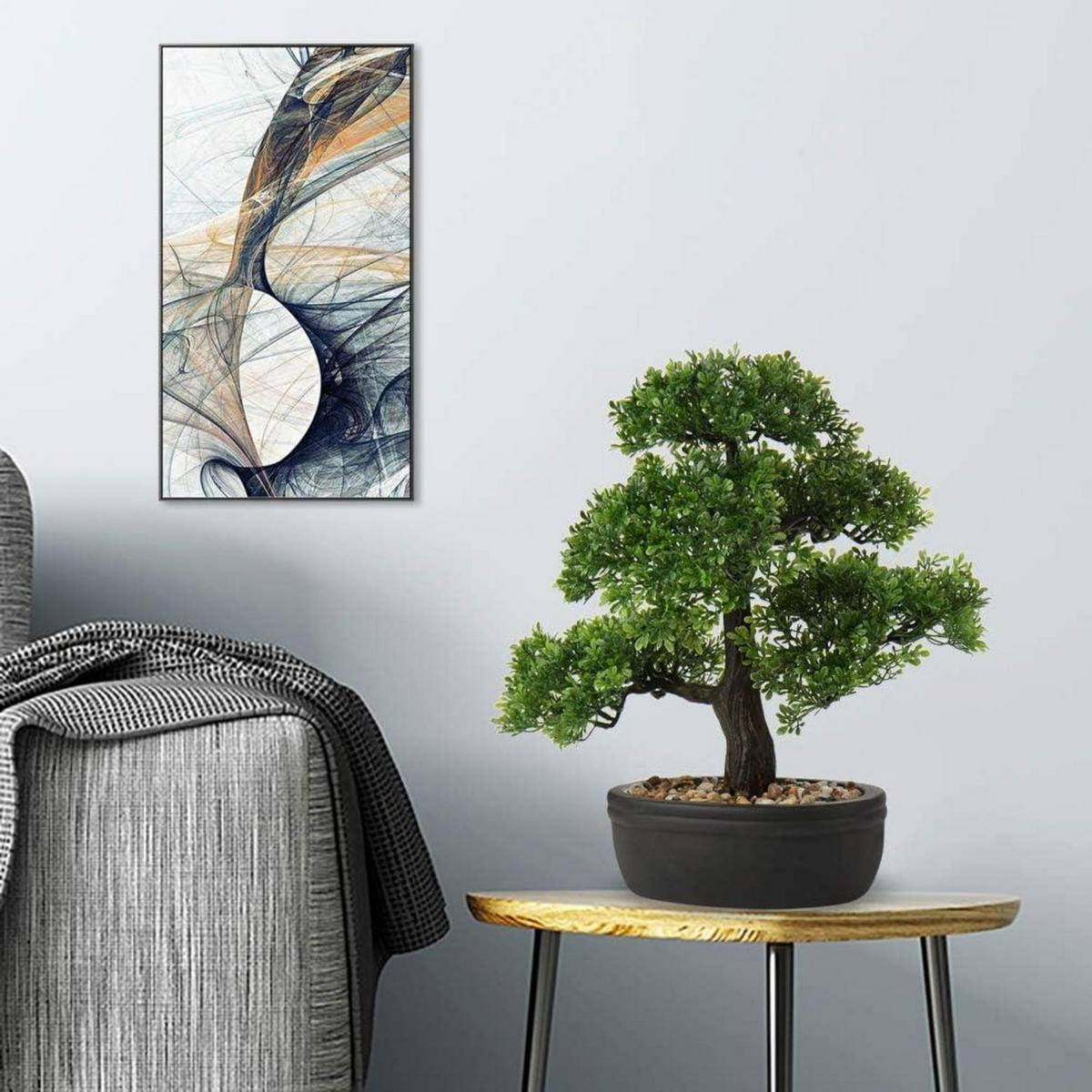 KUNSTBONSAI Podocarpus mit Keramik-Übertopf Schwarz 35.8 cm - Grün, Kunststoff (36cm)