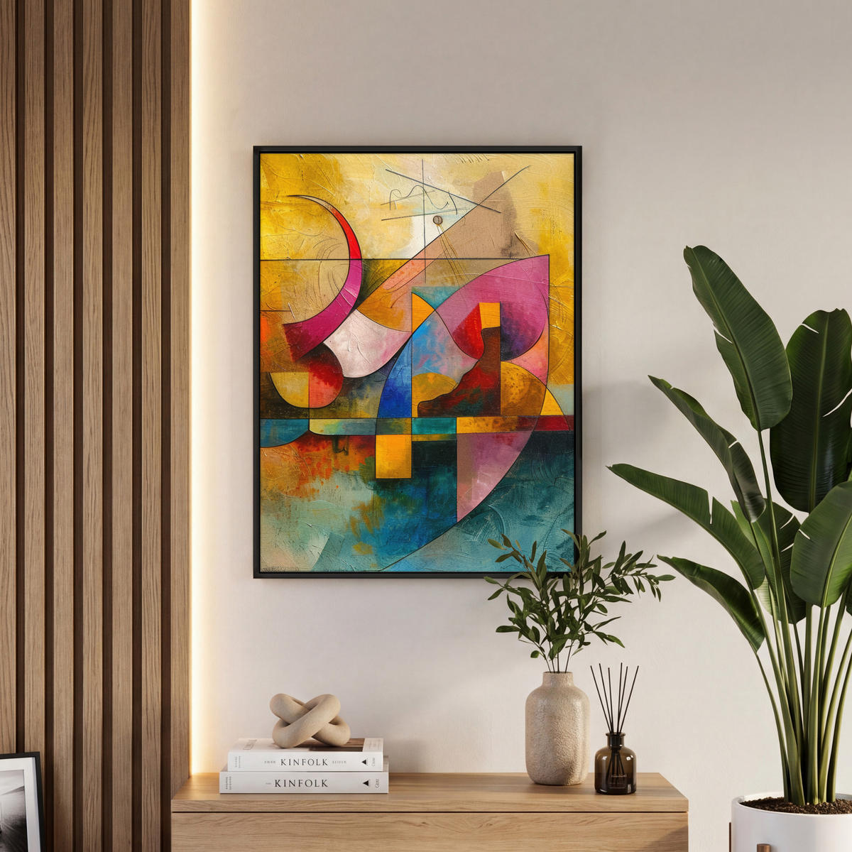 LEINWAND Bilder mit Rahmen - Kunst - Abstrakt - Modern - 50x70 - Gelb, Textil (50/70cm) - MuchoWow