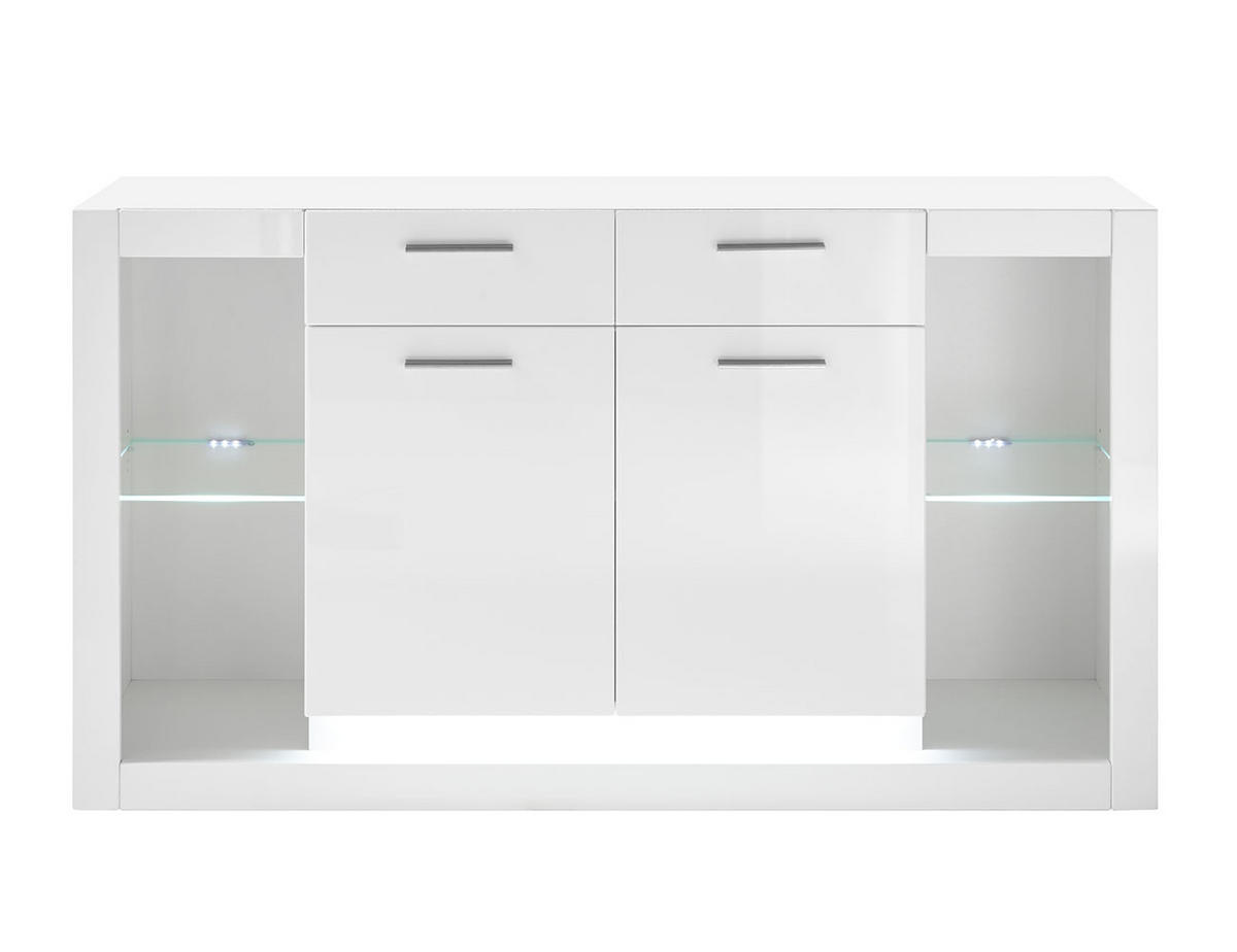 SIDEBOARD Meran weiß Hochglanz 150 / 43 / 83cm - Weiß Hochglanz/Eichefarben, Holz/Holzwerkstoff (150/83/43cm) - Feldmann-Wohnen