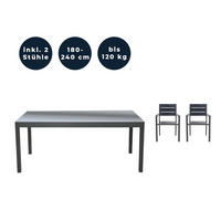 SITZGRUPPE SOL MADERA - 3 tlg. - Anthrazit/Hellgrau, Metall - Home Deluxe