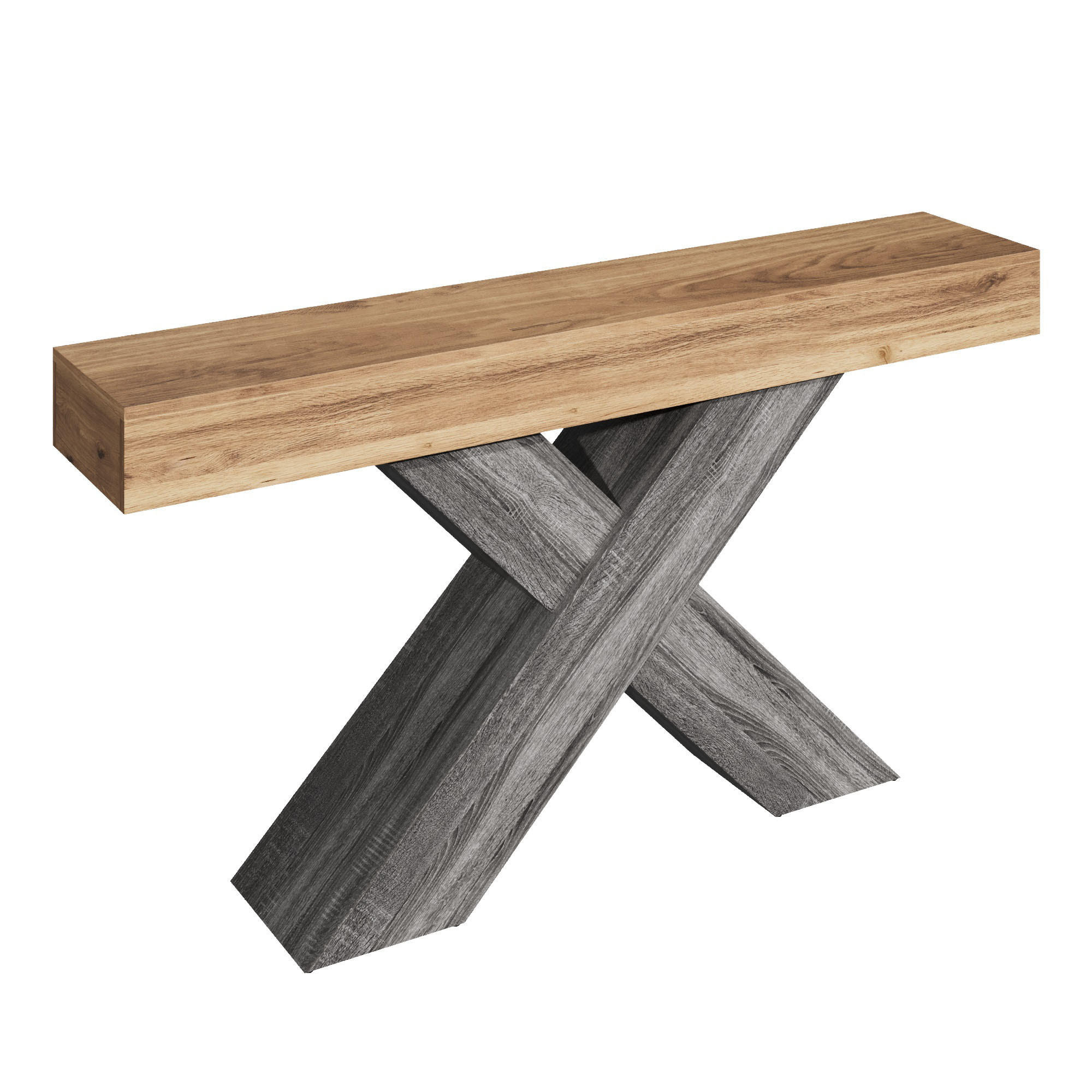 KONSOLENTISCH DE-37066 mit X-förmigen Beinen Natur - Naturfarben, Holzwerkstoff (140/30/80cm) - ComfortXL