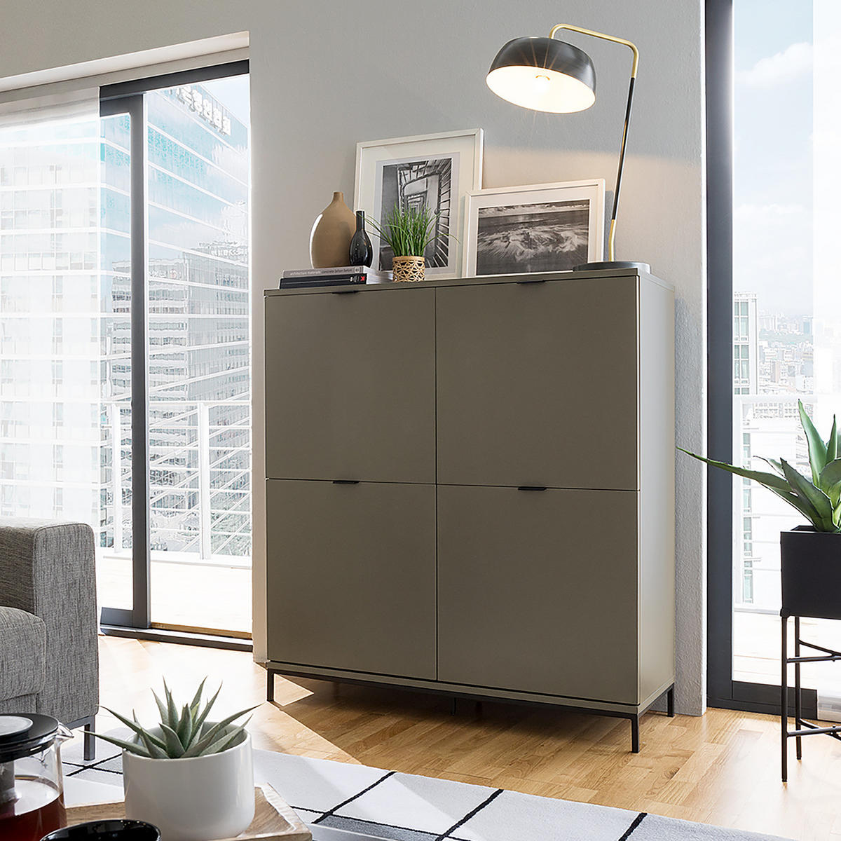 HIGHBOARD - Eisen / MDF - Taupe, Holzwerkstoff/Metall (110/124/40cm) - home24