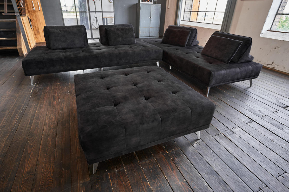 MODULSOFA MIT HOCKER WIOLO Anthrazit Velvet - Anthrazit/Silberfarben, Textil (350/80/350cm) - KAWOLA