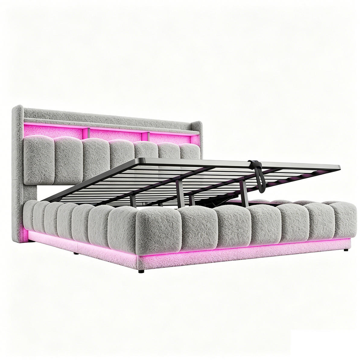 STAURAUMBETT 180/200 cm DE-32691 mit LED und Stauraum Grau - Grau, Metall (180/200cm) - ComfortXL
