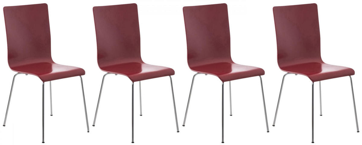 BESUCHERSTUHL 4er Set Holz rot - Rot, Holz/Metall (43/87/47cm) - CLP