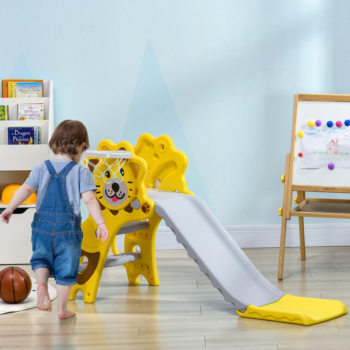 KINDERRUTSCHE DE-17969 3-in-1 mit Basketballkorb, für 18-36 Monate Gelb/Grau - Gelb, Kunststoff (127/187.96/332.74cm) - ComfortXL