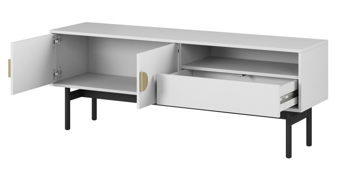 TV-LOWBOARD Stoon Weiß mit 3 Schubladen 154 cm - Goldfarben/Schwarz, Holzwerkstoff/Metall (154/56.6/38cm) - Selsey