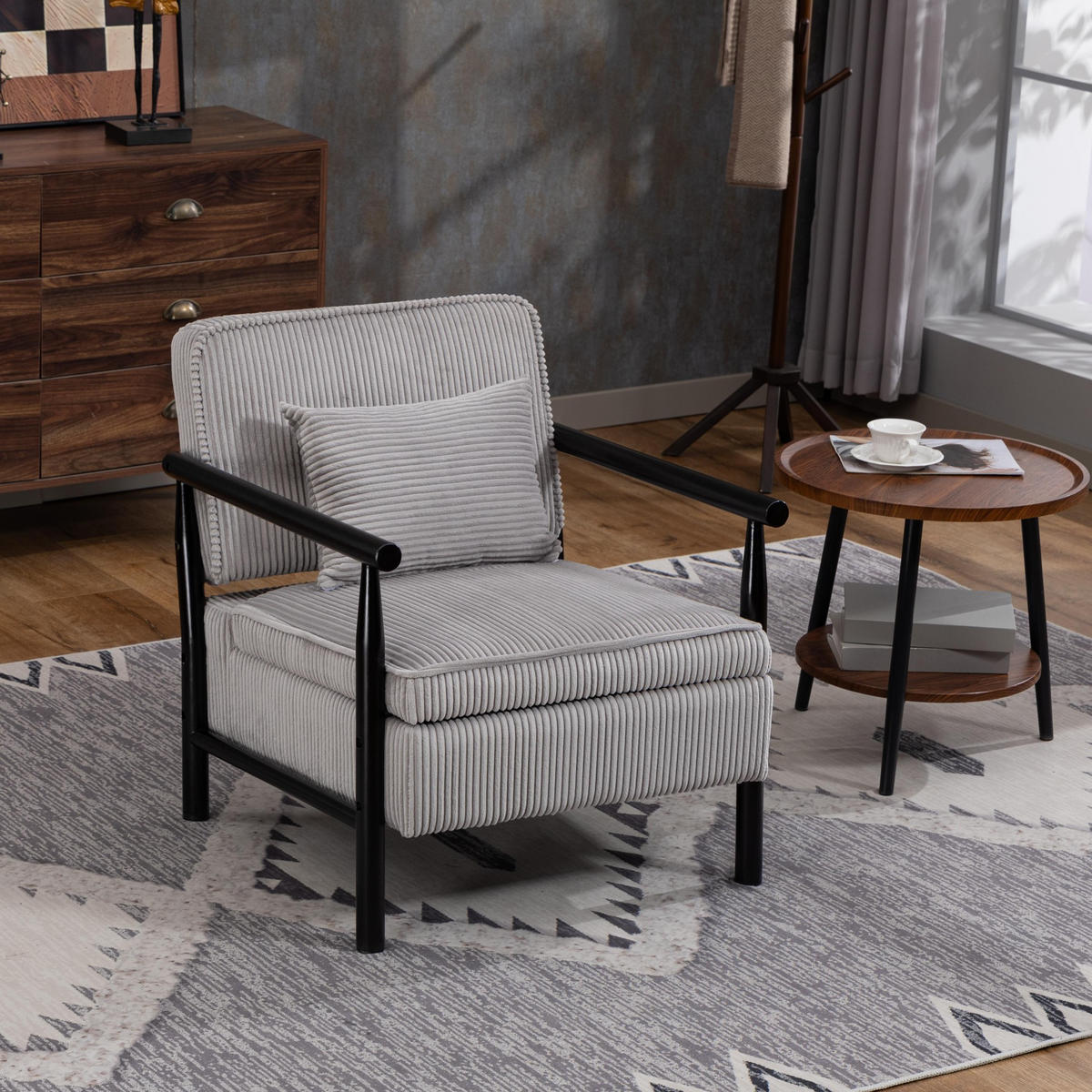 SESSEL Design Sessel,Loungesessel,Polsterstuhl,Cord,Grau - Grau, Textil (61/72/80cm) - LVHOM