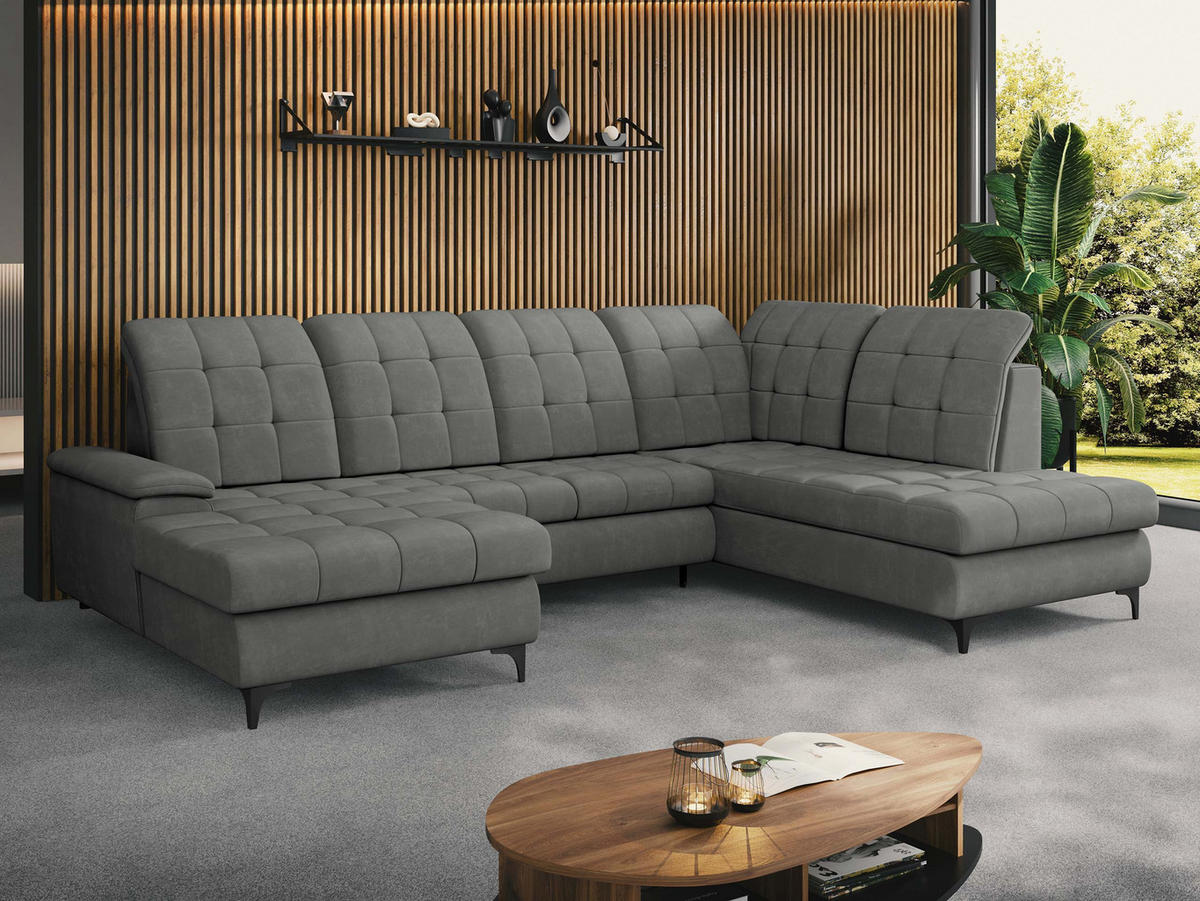 WOHNLANDSCHAFT Enzo, Seite: Links - Schwarz/Grau, Holz/Textil (330/105/212cm) - MIRJAN24