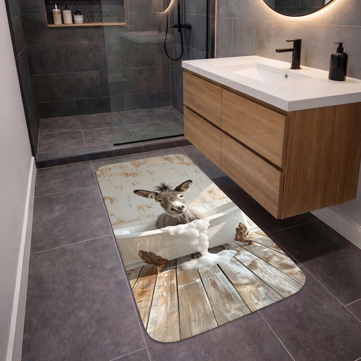 KOUPELNOVÁ PŘEDLOŽKA Osel - Zvířata - Vana - Pěna 60x120 cm - krémová, textil/plast (60/120cm)