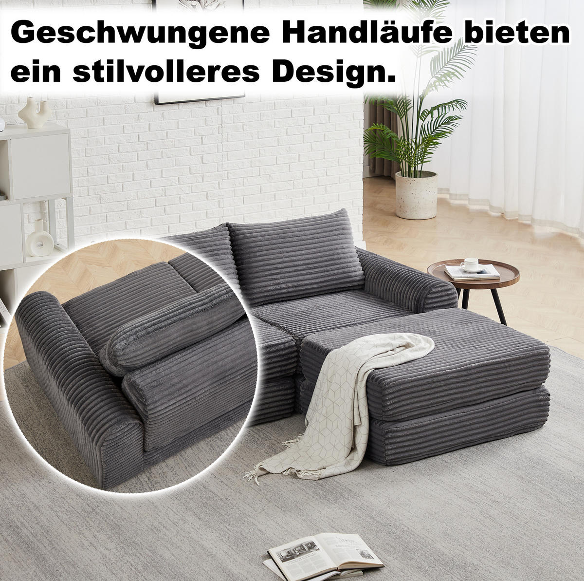 ROZKLÁDACÍ pohovka z manšestru šedá, rozkládací s volně kombinovatelnými moduly - šedá, textil (243/53/194cm) - BEAOK
