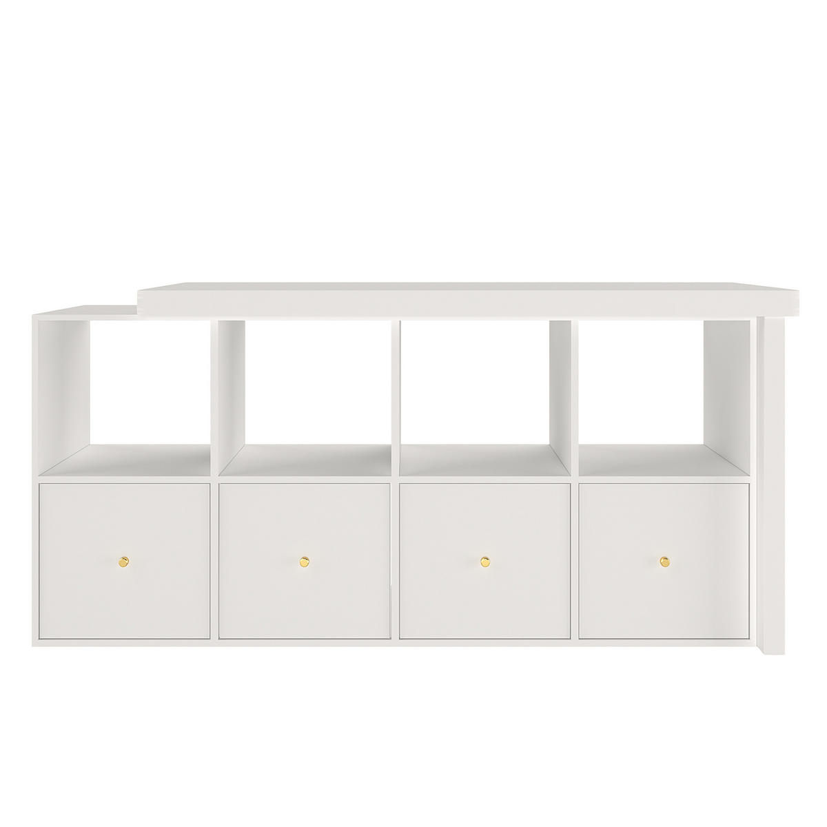 ECKSCHREIBTISCH 360° drehbar L-Form 4 Schubladen 4 Fächer weiß MDF - Weiß, Holzwerkstoff (120/48/78cm) - FLIEKS