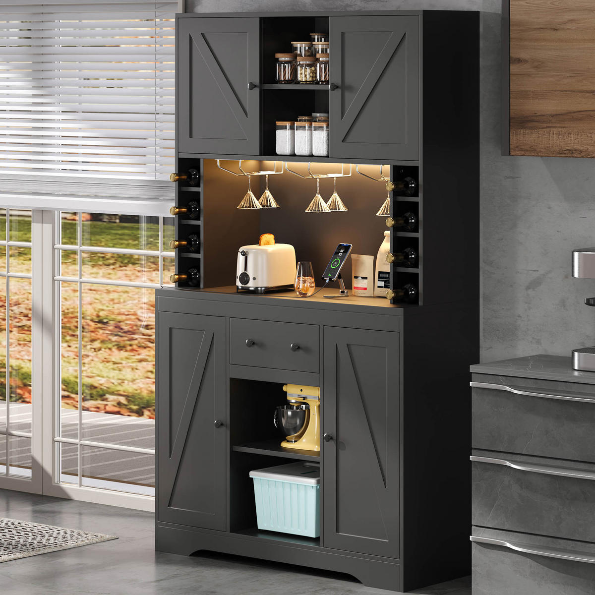 BUFFETSCHRANK Schwarz 105/40/180 cm - Schwarz, Holz (105/180/40cm) - PANGIVO