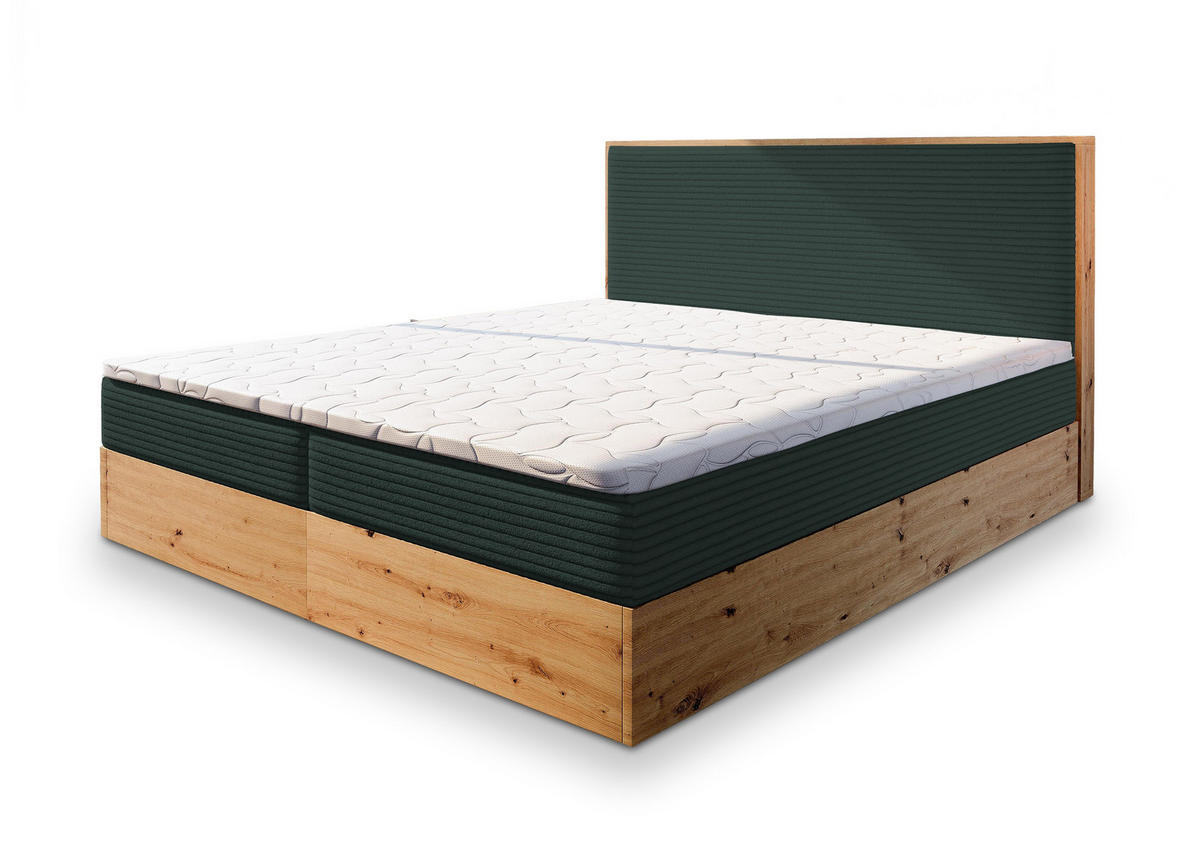 POSTEL BOXSPRING VERDON 160x200 cm, s matrací a úložným prostorem, tmavě zelená - tmavě zelená, kompozitní dřevo/textil (160/200cm) - MASSENO