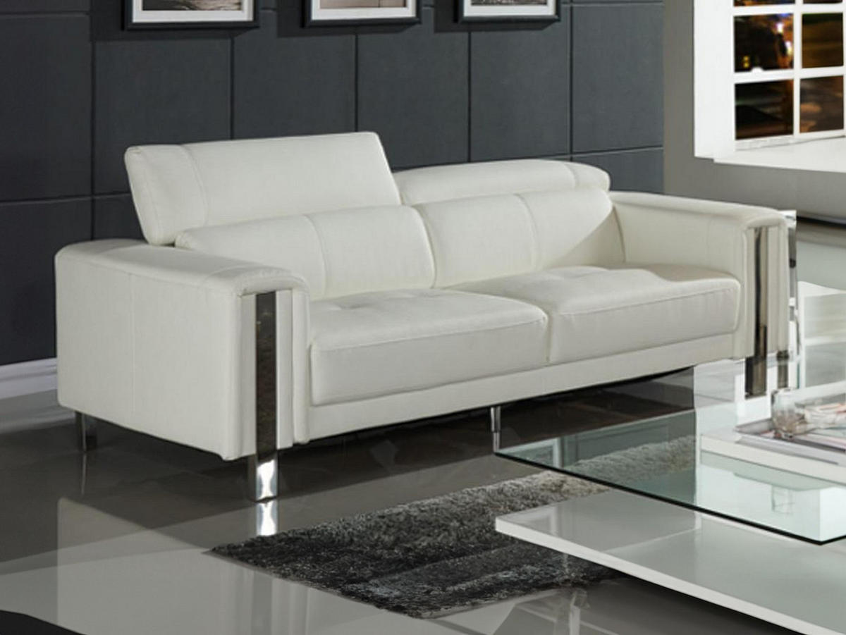 SOFA - 3 Personen - kunstleder - weiß Maroua - Weiß, Leder/Metall (202/87/100cm) - Vente-Unique