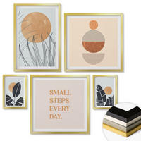 WANDBILDER 5er Set - 50x50 cm & 20x30 cm & 40x60 cm Goldrahmen - Waldnebel, Fluss, Gewächshauspflanzen - Goldfarben, Kunststoff (40/60cm) - ArtPrintCave