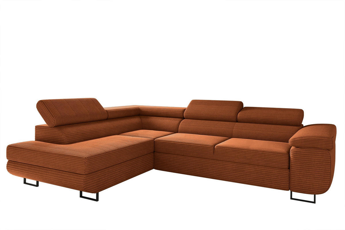 ECKSOFA ATOMIC Mit Schlaffunktion, Stoff Poso, Kupfer, Links - Rostfarben, Holz (203/277cm) - Kaiser Möbel