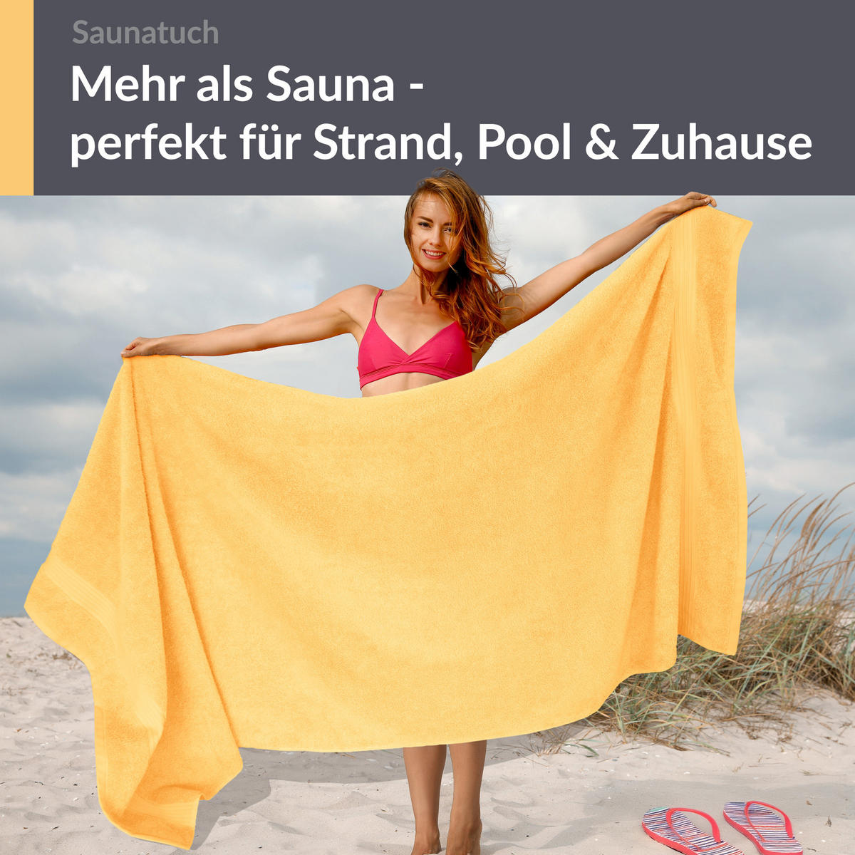 SAUNATUCH Linz Aprikosen Gelb 85x220 cm - Gelb, Textil (85/220cm) - Lashuma