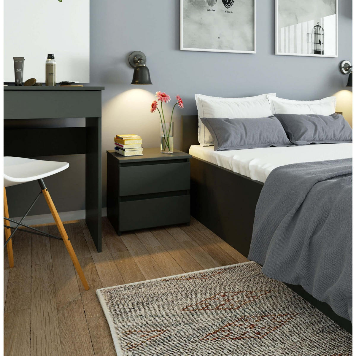 NACHTSCHRANK CL2, Grau, 40x35x40 cm - Grau, Holz (40/40/35cm) - Milordbikes