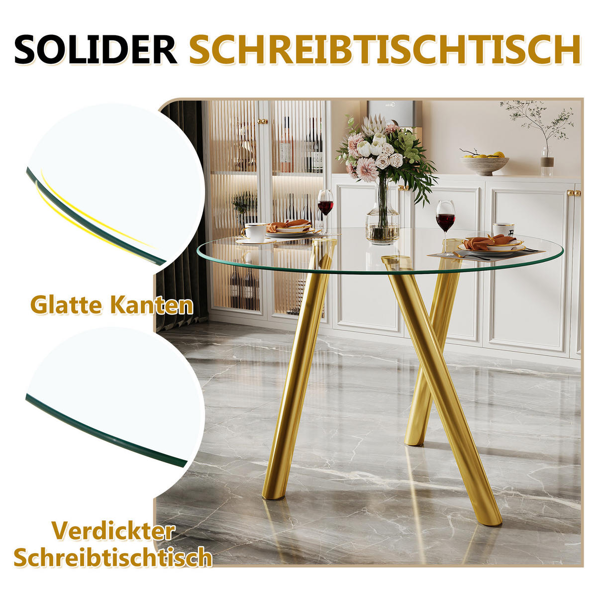 ESSTISCH Transparent/Goldfarben 89/89/76 cm - Goldfarben, Holz (89/89/76cm) - PANGIVO