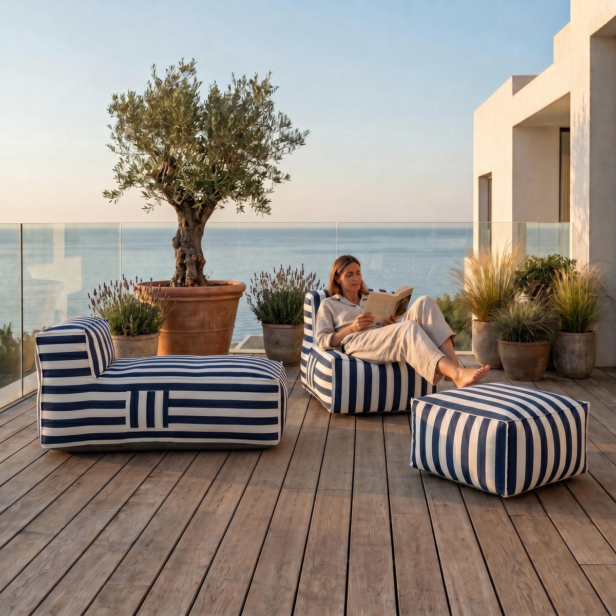 GARTENLOUNGE-SET SOFT SET 2 Blau - Blau, Textil - Muffo
