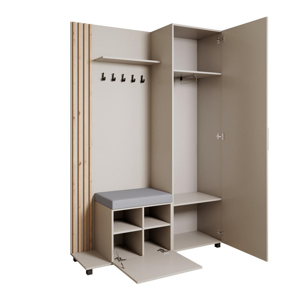 GARDEROBENSCHRANK Livia mit Aufhängern und Spiegel, Kaschmir, links - Kaschmir/Eiche Artisan, Holzwerkstoff (137/207/42cm) - Beautysofa