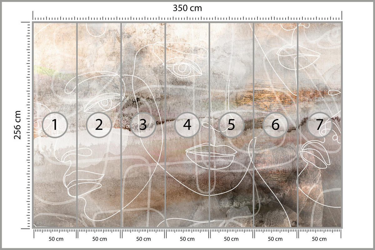 FOTOTAPETE für Wohnzimmer Gesichter Abstraktion 350x256 - Beige/Braun, Papier (350/256cm) - Muralo