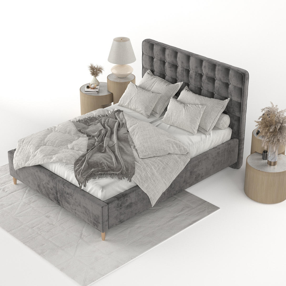 POLSTERBETT Paloma 180/200 cm Anthrazit im Lotta Stoff - Anthrazit/Naturfarben, Holz/Holzwerkstoff (180/200cm) - AltaBeds